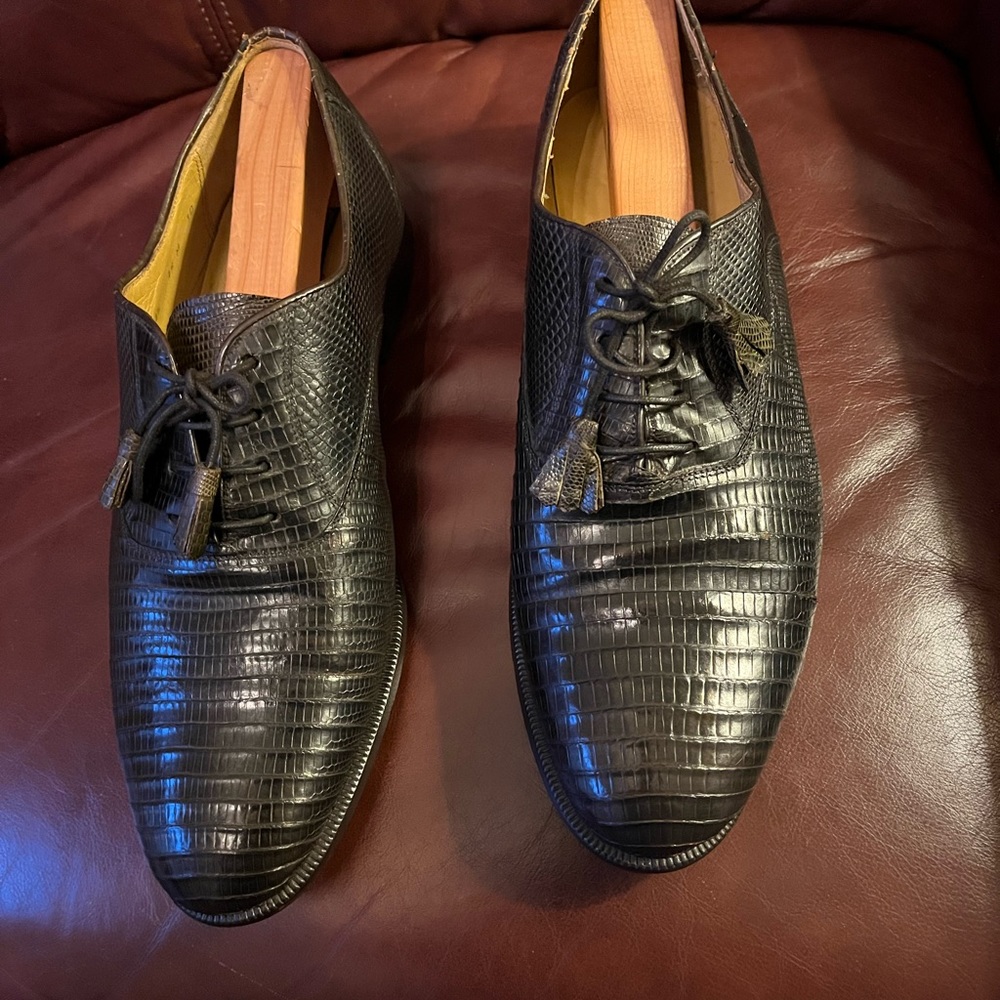 Beautiful Dark Brown Genuine Lizard Shoe Handmade in Italy by Pair Magrin.